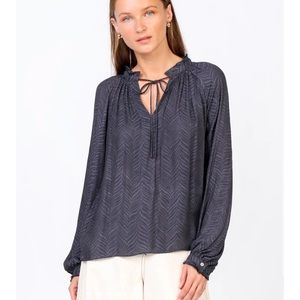 Current Air Charcoal Gray Tie-Neck Long Sleeve Blouse